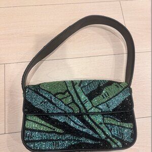 STAUD Tommy Beaded Shoulder Bag – Green Abstract